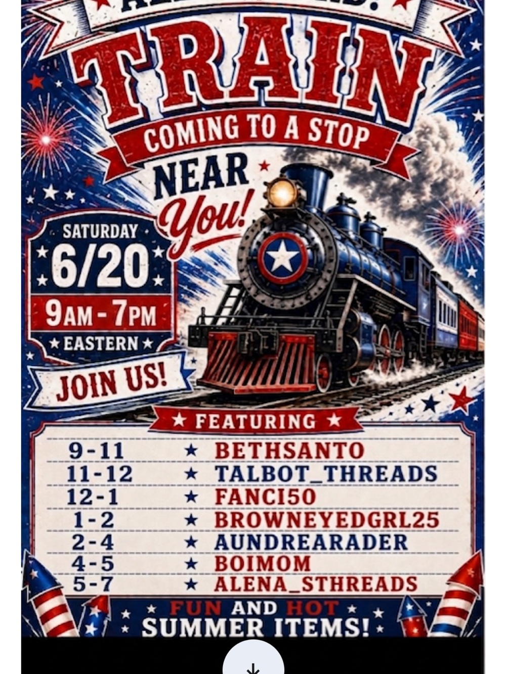 1st train show hosted by bethsanto and friends join us 6/20 9-7 eastern Sat